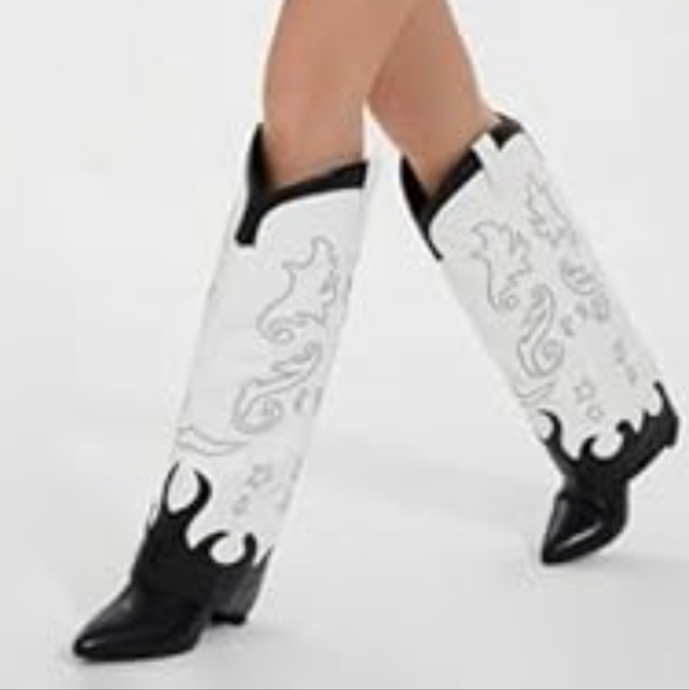 Modatope Tall Cowgirl Knee High Fold Over Boots - Picture 2 of 12